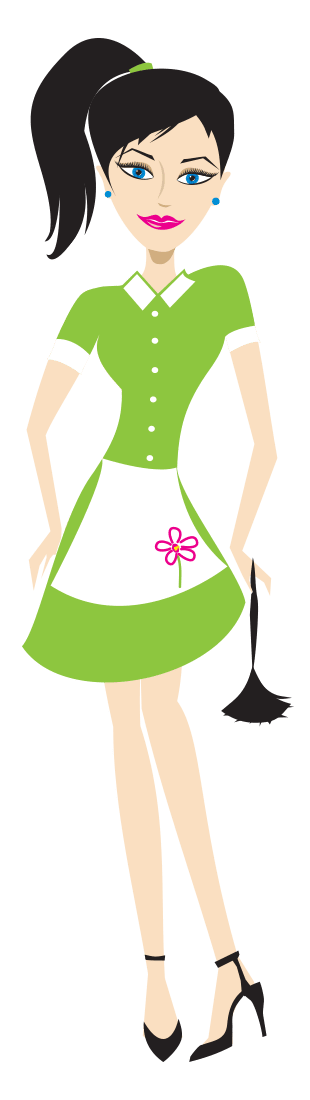  Cartoon girl in a green dress and high heels, exuding confidence and style.